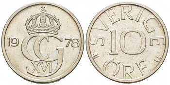 Швеция 10 эре 1978 U Карл XVI Густав (1973- ) KM 850 медно-никель 3955-336