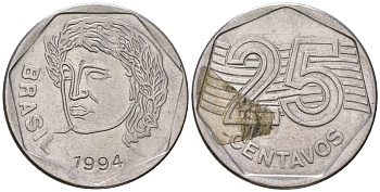 Бразилия 25 сентаво 1994 KM 634 нержавеющая сталь 4641-424