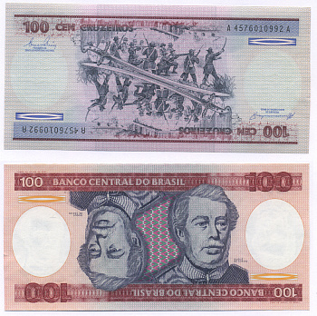 БРАЗИЛИЯ 100 КРУЗЕЙРО 1984 ПОДПИСЬ 21, ГЕОРЦОГ КАКСИАС Pick 198b бумага aUNC 6294-87-5