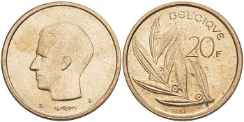 Бельгия 20 франков 1981 Belgique, Бодуэн I (1951-1993) KM 159 никель бронза UNC 213-634