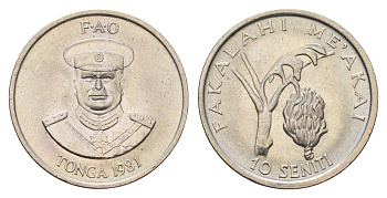 Тонга 10 сенити 1981 KM 69 медно-никель UNC 176-443