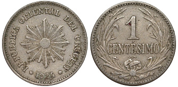 Уругвай 1 сентесимо 1924 KM 19 медно-никель 4169-632