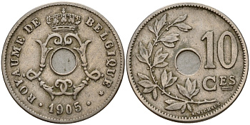 Бельгия 10 сантимов 1905 Belgique KM 526 медно-никель 4187-933