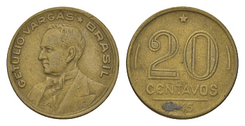 Бразилия 20 сентаво 1945 Жетулиу Варгас KM 556a алюминиевая бронза 4625-941