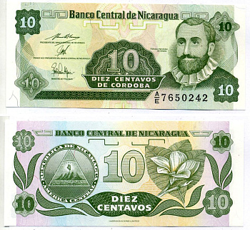 Никарагуа 10 сентаво 1991 Pick 169а(2) бумага UNC (пресс) 2196-26-2-1
