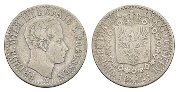 Пруссия 1/6 талера 1825 A, Фридрих Вильгельм III (1797-1840) KM 411 серебро 4604-631