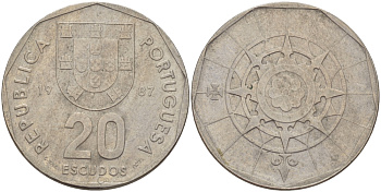ПОРТУГАЛИЯ 20 ЭСКУДО 1987 INCM KM 634.1 медно-никель 67-634