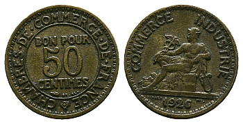 ФРАНЦИЯ 50 САНТИМОВ 1926 KM 884 алюминиевая бронза 261-925