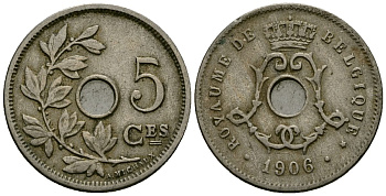 Бельгия 5 сантимов 1906 Belgique KM 54 медно-никель 4173-425