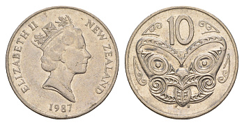 Новая Зеландия 10 центов 1987 KM 61 медно-никель 4179-1236