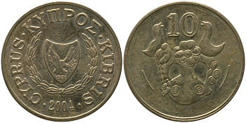 Кипр 10 центов 2004 KM 56.3 никель латунь 4380-945