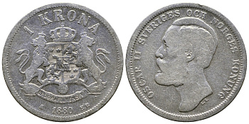 Швеция 1 крона 1880 EB, Оскар II (1872-1907) король Швеции и Норвегии KM 747 серебро 4178-436