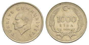 Турция 1000 лир 1990 Кемаль Ататюрк KM 997 медь цинк никель 4648-844