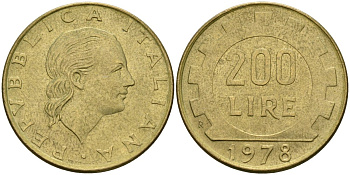 Италия 200 лир 1978 R, шестерня KM 105 алюминиевая бронза 4171-952