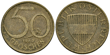 Австрия 50 грошей 1969 KM 2885 алюминиевая бронза 4173-1149