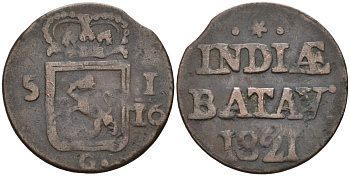 Суматра, Батавская Индия 1 дуит 1821 Sourabaya mint KM 282.1 медь 4575-1011