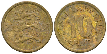Эстония 10 сентов 2008 KM 22 латунь 4621-517