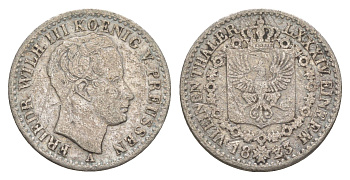 Пруссия 1/6 талера 1823 A, Фридрих Вильгельм III (1797-1840) KM 411 серебро 4604-524