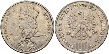 Польша 100 злотых 1985 король Пшемыслав II Y 155 медно-никель 4162-824