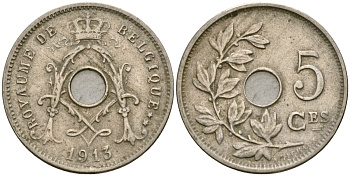 Бельгия 5 сантимов 1913 Belgique KM 66 медно-никель 4136-467