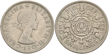 Великобритания 2 шиллинга (флорин) 1962 Елизавета II (1952-2022) KM 906, Spink 4146 медно-никель 4557-1044