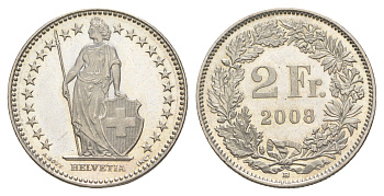 Швейцария 2 франка 2008 KM 21a медно-никель UNC 4556-816