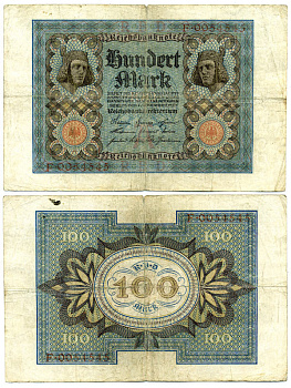 Германия 100 марок 1920 Бамбергский всадник, 7 цифр в номере Pick 69 a, Розенберг 67а  бумага 3295-113-3-1