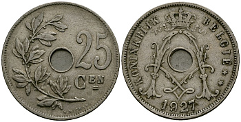 Бельгия 25 сантимов 1927 Belgie KM 69 медно-никель 4131-521
