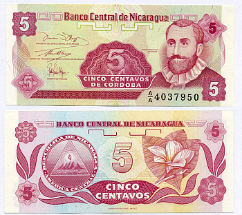 НИКАРАГУА 5 СЕНТАВО 1991 ФРАНСИСКО ЭРНАНДЕС де КОДОБА Pick 168а бумага UNC (ПРЕСС) 8611-31-2-2