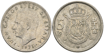 Испания 5 песет 1975 (80) Хуан Карлос I (1975-2014) KM 807 медно-никель 85-737