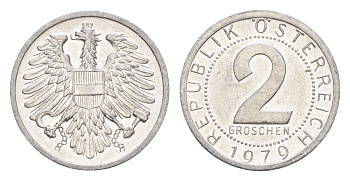 Австрия 2 гроша 1979 KM 2876 алюминий UNC 4564-914