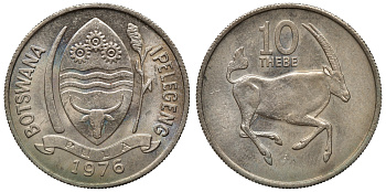 Ботсвана 10 тхебе 1976 сернобык KM 5 медно-никель 4118-527