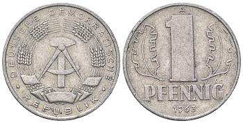 ГДР 1 пфенниг 1963 А KM 8.1 алюминий 3458-268