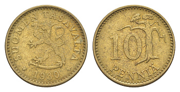 Финляндия 10 пенни 1980 KM 46 алюминиевая бронза 4647-341
