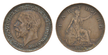 Великобритания 1 фартинг 1930 Георг V (1910-1936) KM 825, Spink 4061 бронза 4643-842