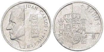 ИСПАНИЯ 1 ПЕСЕТА 1990 ХУАН КАРЛОС I (1975-) KM 832 алюминий 214-112