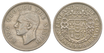 Новая Зеландия 1/2 кроны 1948 Георг VI (1936-1952) KM 19 медно-никель 25-731