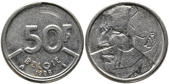 БЕЛЬГИЯ 50 ФРАНКОВ 1988 BELGIE KM 169 никель 65-1156