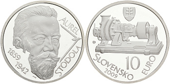 Словакия 10 евро 2009 Аурель Стодола (1859-1942), 150 лет со дня рождения KM 108 серебро PROOF 1088-10-22