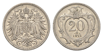 Австрия 20 геллеров 1911 Франц Иосиф I (1848-1916) KM 2803 никель 4627-1225