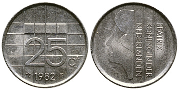 Нидерланды 25 центов 1982 Беатрикс (1980-2013) KM 204 никель 4110-1735