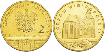 Польша 2 злотых 2007 MW, серия польские города, Гожув-Велькопольский KM 623 латунь UNC M19-15