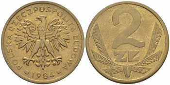 ПОЛЬША 2 ЗЛОТЫХ 1984 MW KM 80.1 латунь 112-1267