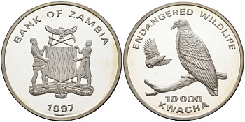 Замбия 10000 квача 1997 серия дикая природа под угрозой исчезновения, птица KM 116 серебро PROOF 00-00