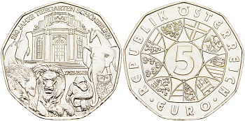 Австрия 5 евро 2002 250 лет Шенбруннскому зоопарку KM 3091 серебро  UNC  1522-1412