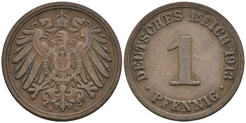 Германия 1 пфенниг 1913 A KM 10, J. 10 медь 4576-223