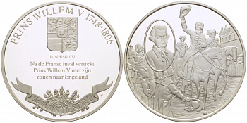 Нидерланды медаль ND серия великие правители, принц Вильгельм V Оранский (1748-1806), 36 мм, 17,5 гр  серебро  PROOF  1082-8-23