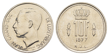 Люксембург 10 франков 1977 Герцог Жан (1964-1999) KM 57 никель UNC 4641-1111