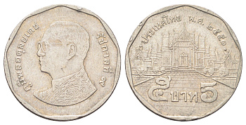 Таиланд 5 бат 2008 BE 2551, Рама IX (1946-2016) Y 446 медь плакированная медно-никелем 4700-546