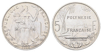 Французская Полинезия 5 франков 2005 KM 12 алюминий UNC 4667-534